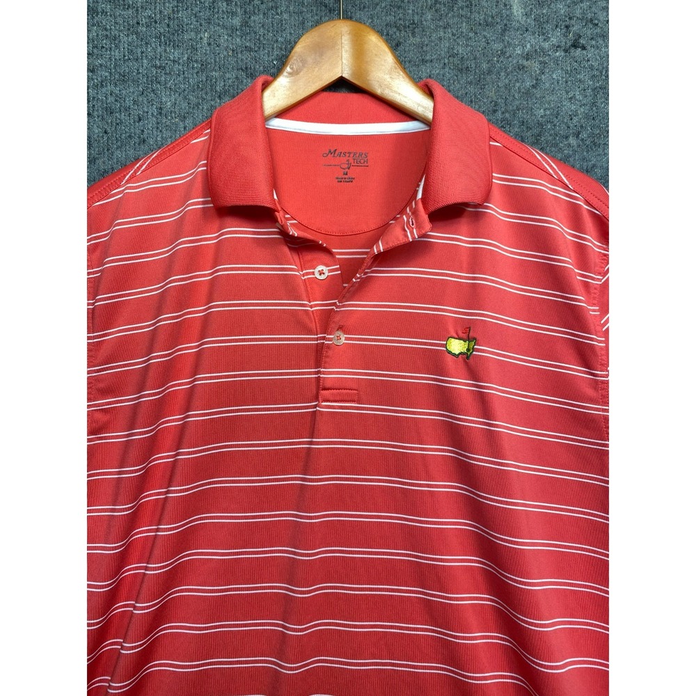 Masters Tech Golf Polo Shirt Mens Medium Augusta National PGA Salmon Striped